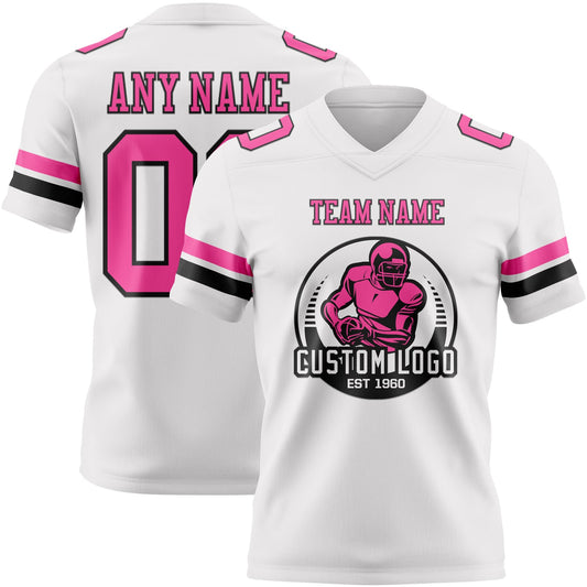 Custom White Pink-Black Mesh Authentic Football Jersey - Sky-Custom