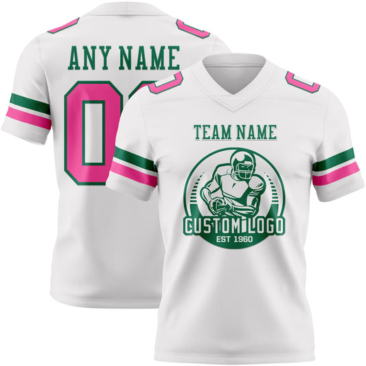 Custom White Pink-Kelly Green Mesh Authentic Football Jersey - Sky-Custom