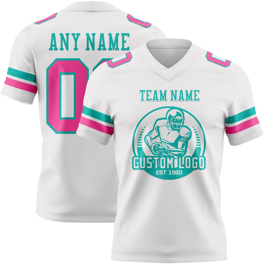 Custom White Pink-Aqua Mesh Authentic Football Jersey - Sky-Custom