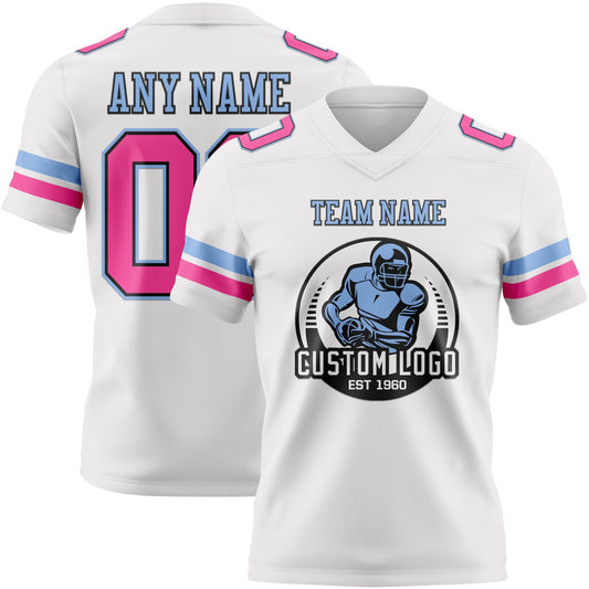 Custom White Pink Black-Light Blue Mesh Authentic Football Jersey - Sky-Custom
