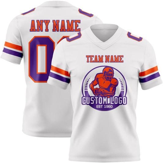 Custom White Purple-Orange Mesh Authentic Football Jersey - Sky-Custom