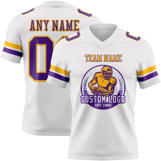 Custom White Purple-Gold Mesh Authentic Football Jersey - Sky-Custom