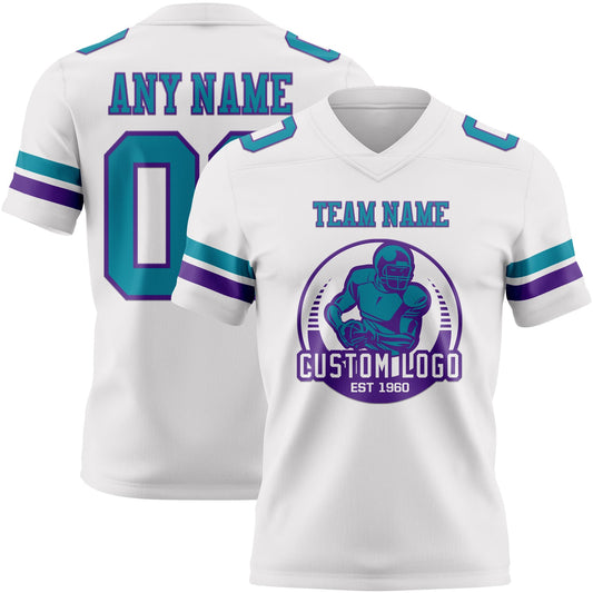 Custom White Teal-Purple Mesh Authentic Football Jersey - Sky-Custom