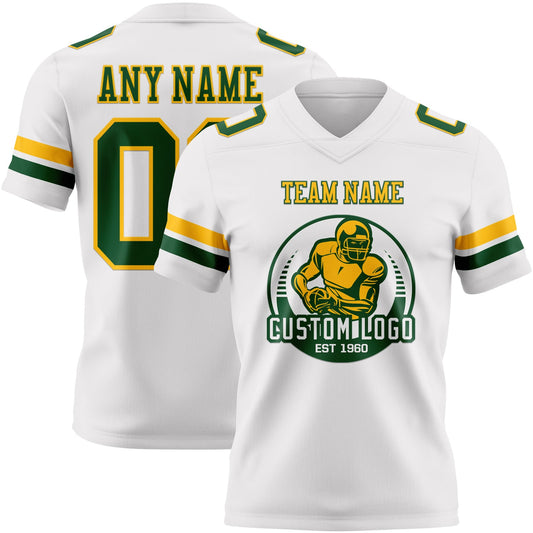 Custom White Green-Gold Mesh Authentic Football Jersey - Sky-Custom