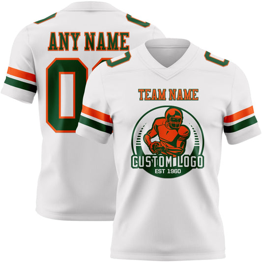 Custom White Green-Orange Mesh Authentic Football Jersey - Sky-Custom