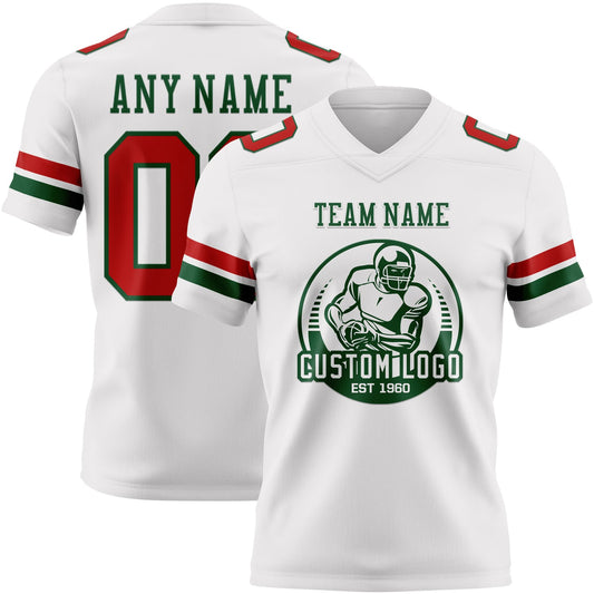 Custom White Red-Green Mesh Authentic Football Jersey - Sky-Custom