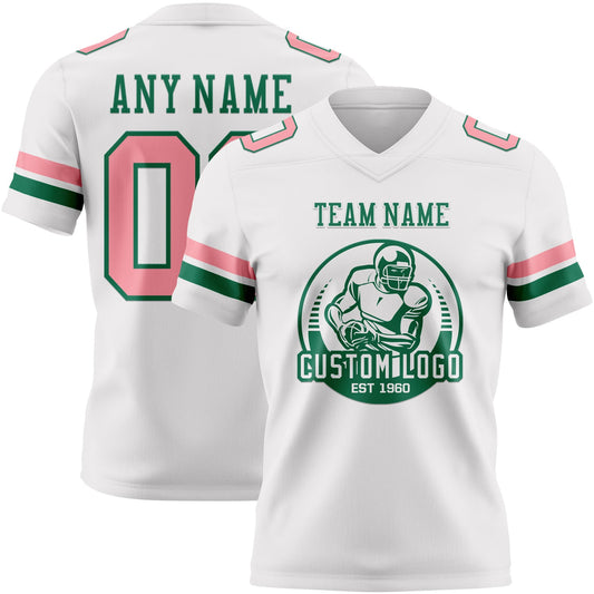 Custom White Medium Pink-Kelly Green Mesh Authentic Football Jersey - Sky-Custom