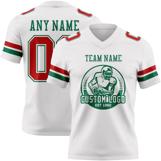 Custom White Red-Kelly Green Mesh Authentic Football Jersey - Sky-Custom