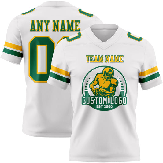 Custom White Kelly Green-Gold Mesh Authentic Football Jersey - Sky-Custom