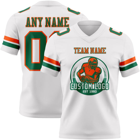 Custom White Kelly Green-Orange Mesh Authentic Football Jersey - Sky-Custom