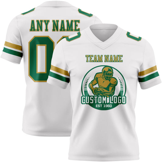 Custom White Kelly Green-Old Gold Mesh Authentic Football Jersey - Sky-Custom