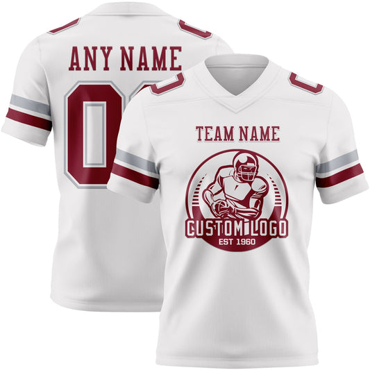 Custom White Crimson-Gray Mesh Authentic Football Jersey - Sky-Custom