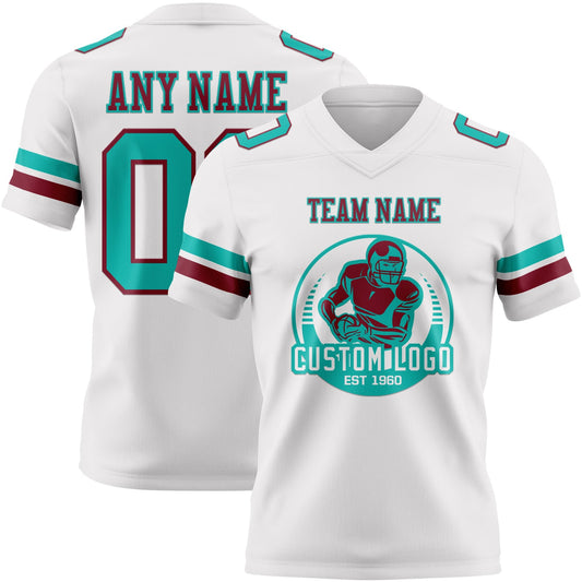 Custom White Aqua-Crimson Mesh Authentic Football Jersey - Sky-Custom