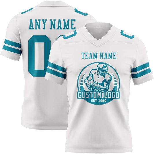 Custom White Teal Mesh Authentic Football Jersey - Sky-Custom
