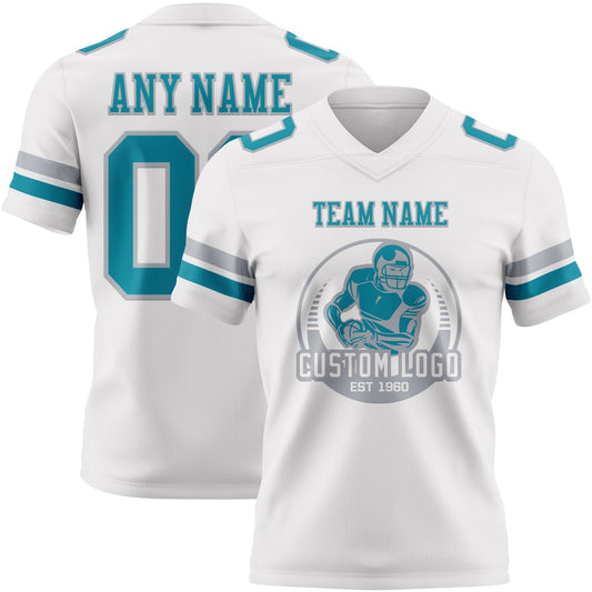 Custom White Teal-Gray Mesh Authentic Football Jersey - Sky-Custom