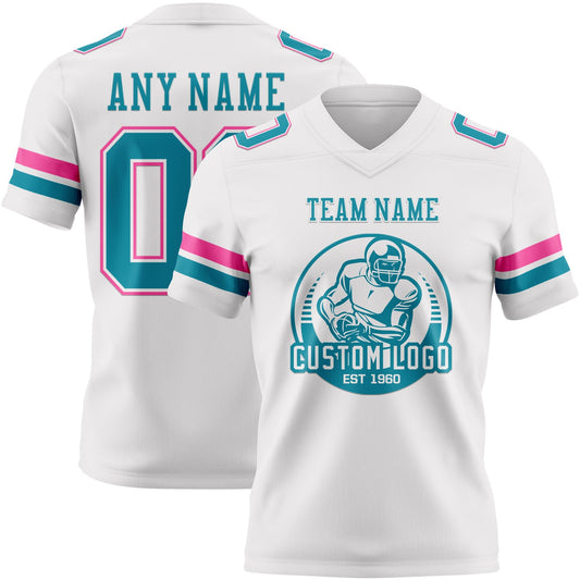 Custom White Teal-Pink Mesh Authentic Football Jersey - Sky-Custom