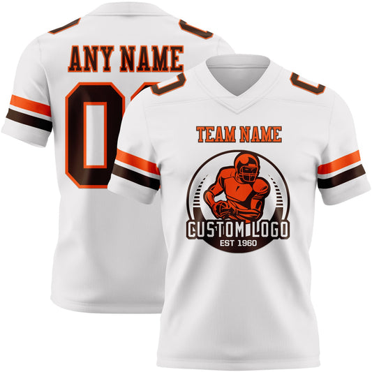 Custom White Brown-Orange Mesh Authentic Football Jersey - Sky-Custom