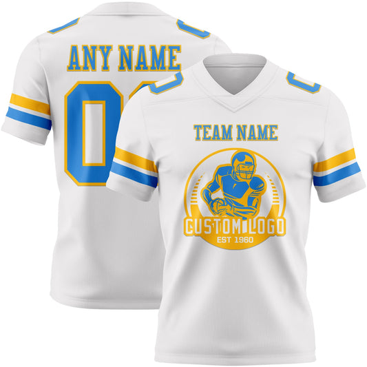 Custom White Powder Blue-Gold Mesh Authentic Football Jersey - Sky-Custom