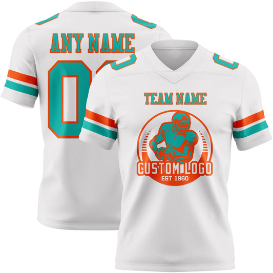 Custom White Aqua-Orange Mesh Authentic Football Jersey - Sky-Custom