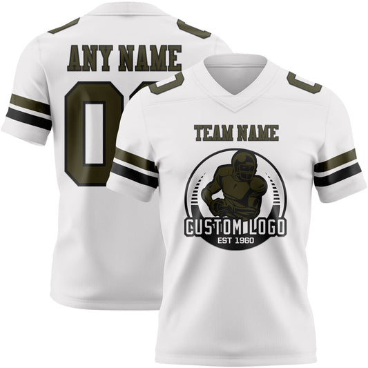 Custom White Olive-Black Mesh Authentic Football Jersey - Sky-Custom
