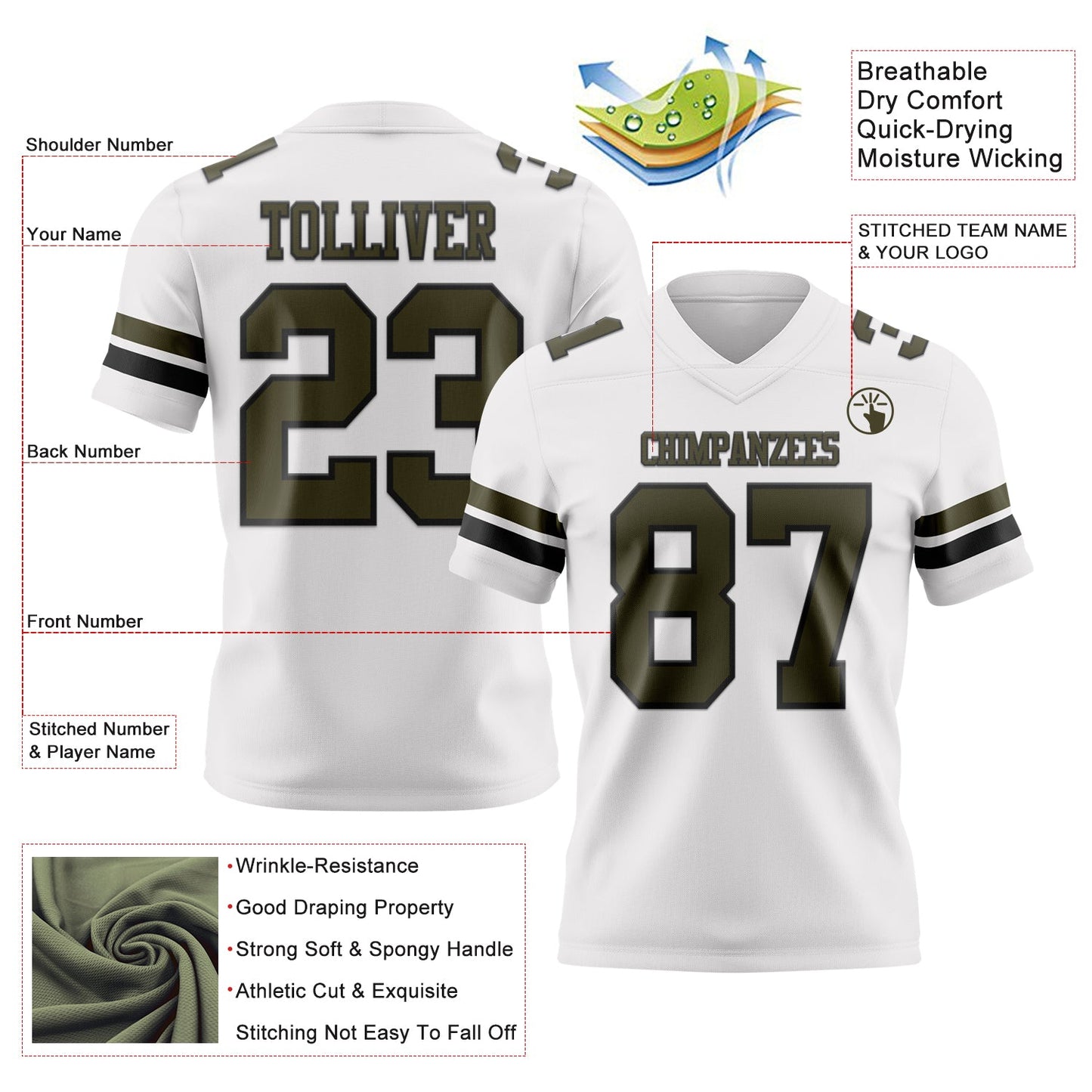 Custom White Olive-Black Mesh Authentic Football Jersey - Sky-Custom