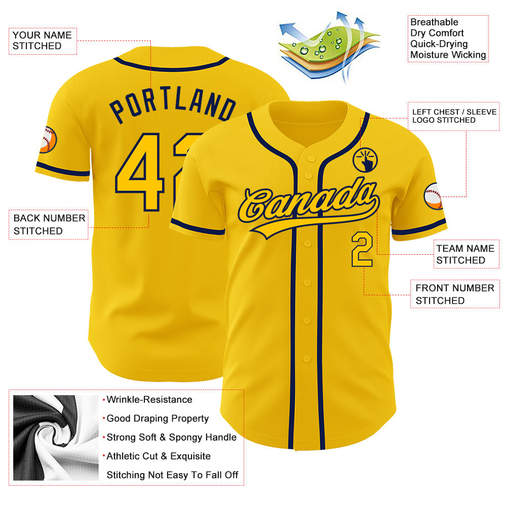 Custom Yellow Navy Authentic Baseball Jersey - Sky-Custom