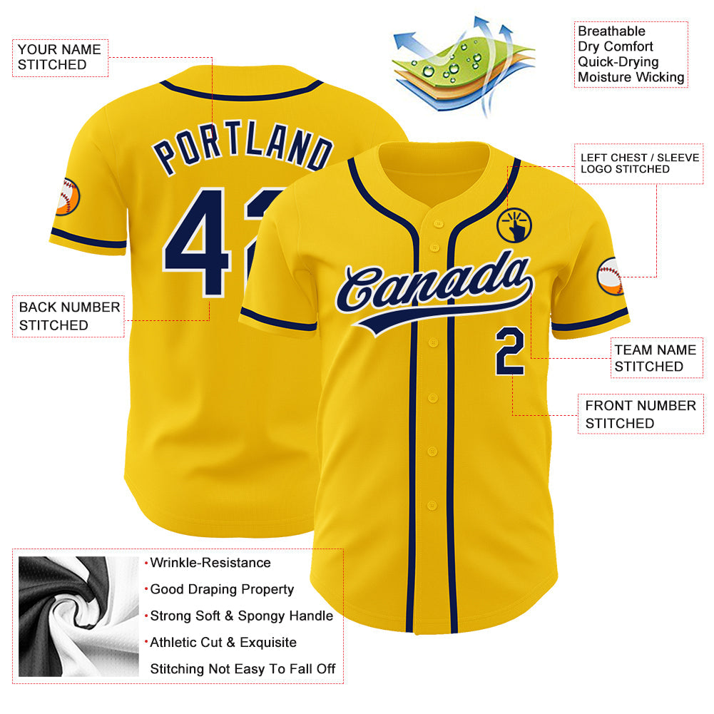 Custom Yellow Navy-White Authentic Baseball Jersey - Sky-Custom