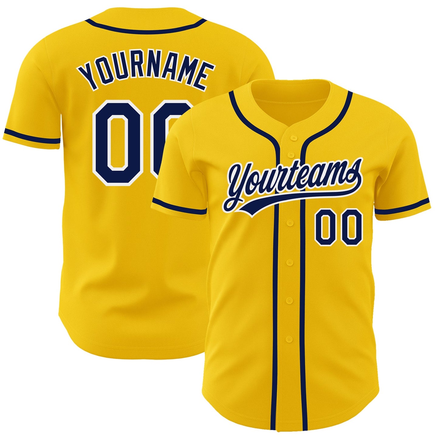 Custom Yellow Navy-White Authentic Baseball Jersey - Sky-Custom
