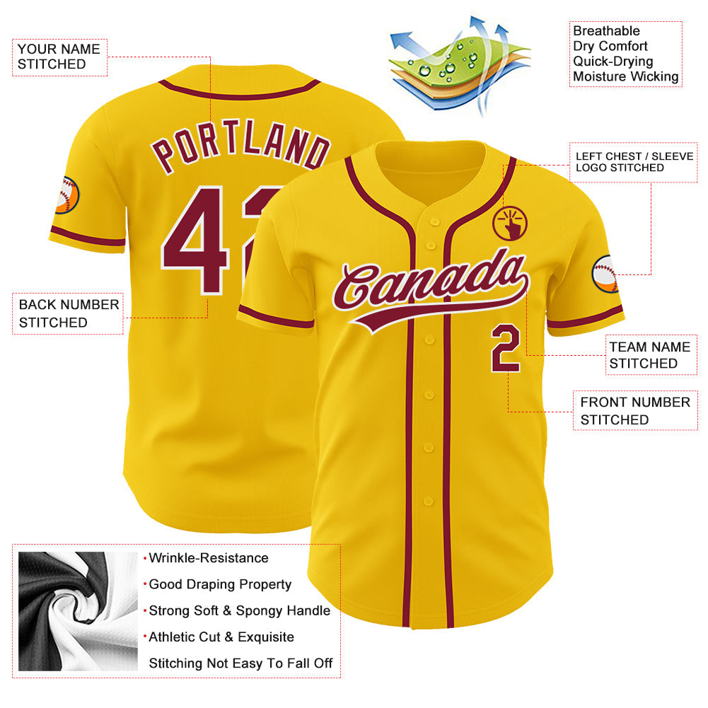Custom Yellow Crimson-White Authentic Baseball Jersey - Sky-Custom