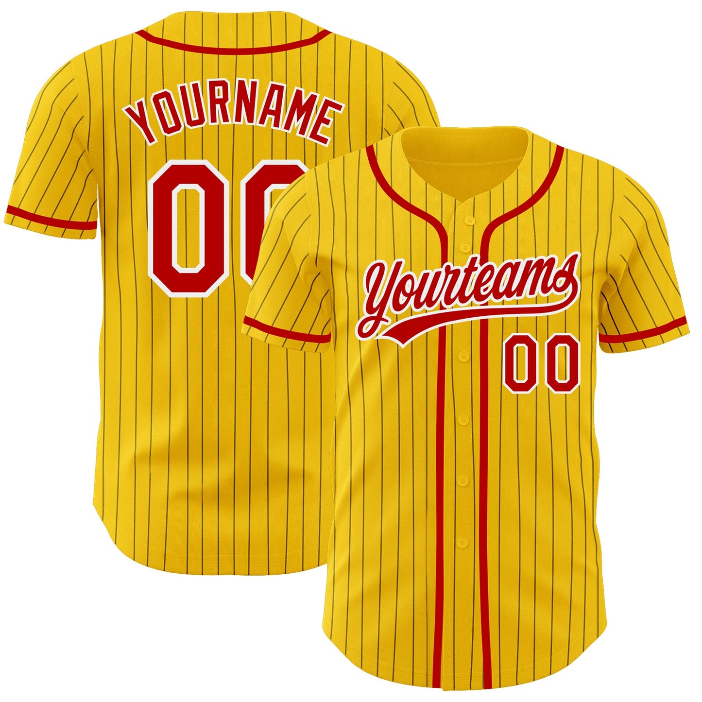 Custom Yellow Black Pinstripe Red-White Authentic Baseball Jersey - Sky-Custom