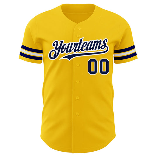 Custom Yellow Navy-White Authentic Baseball Jersey - Sky-Custom