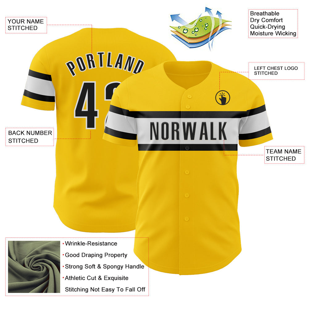 Custom Yellow Black-White Authentic Baseball Jersey - Sky-Custom