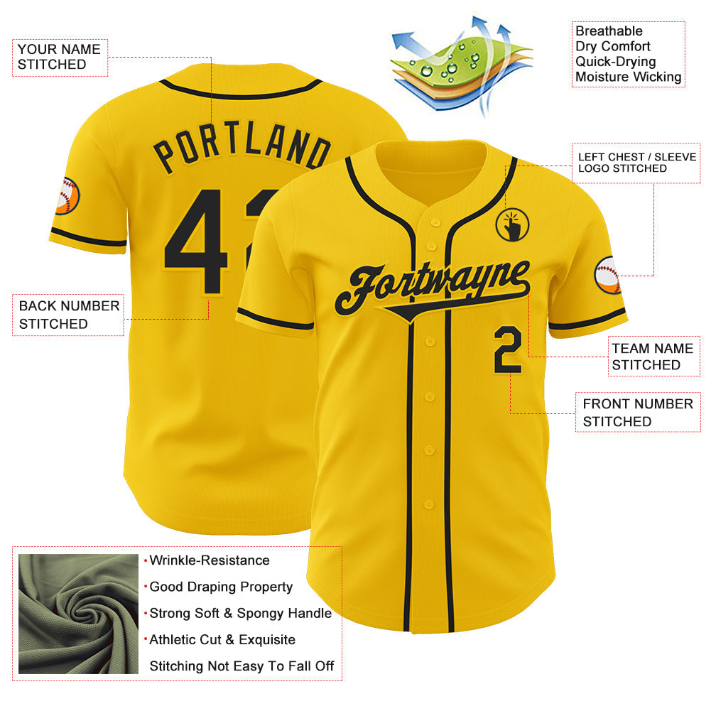 Custom Yellow Black Authentic Baseball Jersey - Sky-Custom