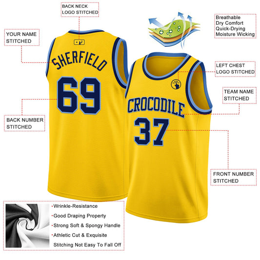 Custom Yellow Navy-Light Blue Authentic Basketball Jersey - Sky-Custom