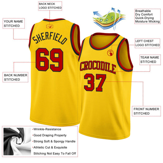 Custom Yellow Red-Black Authentic Basketball Jersey - Sky-Custom