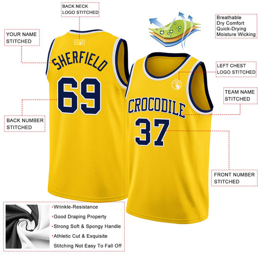 Custom Yellow Navy-White Authentic Basketball Jersey - Sky-Custom