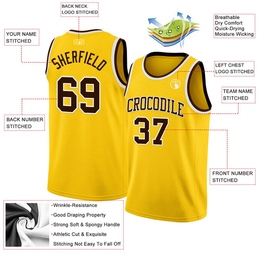 Custom Yellow Brown-White Authentic Basketball Jersey - Sky-Custom