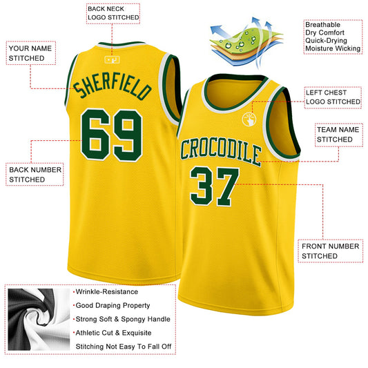 Custom Yellow Green-White Authentic Basketball Jersey - Sky-Custom