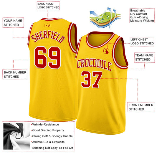 Custom Yellow Red-White Authentic Basketball Jersey - Sky-Custom