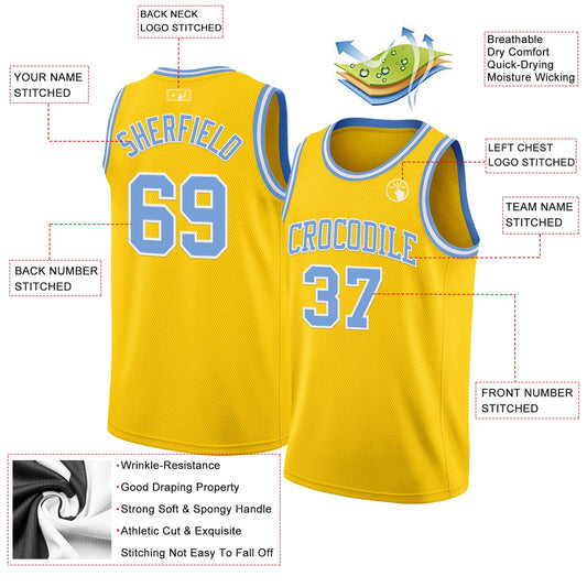 Custom Yellow Light Blue-White Authentic Basketball Jersey - Sky-Custom