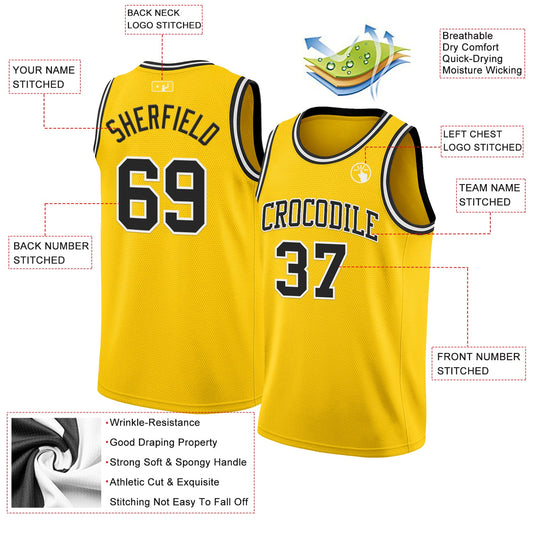 Custom Yellow Black-White Authentic Basketball Jersey - Sky-Custom