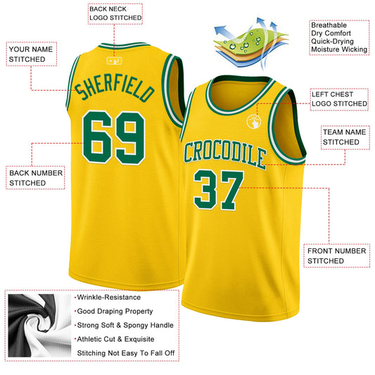 Custom Yellow Kelly Green-White Authentic Basketball Jersey - Sky-Custom