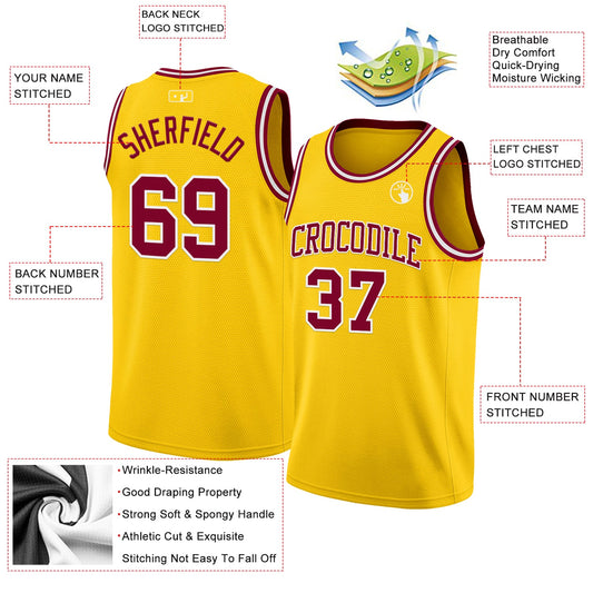 Custom Yellow Maroon-White Authentic Basketball Jersey - Sky-Custom