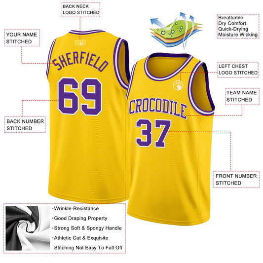 Custom Yellow Purple-White Authentic Basketball Jersey - Sky-Custom