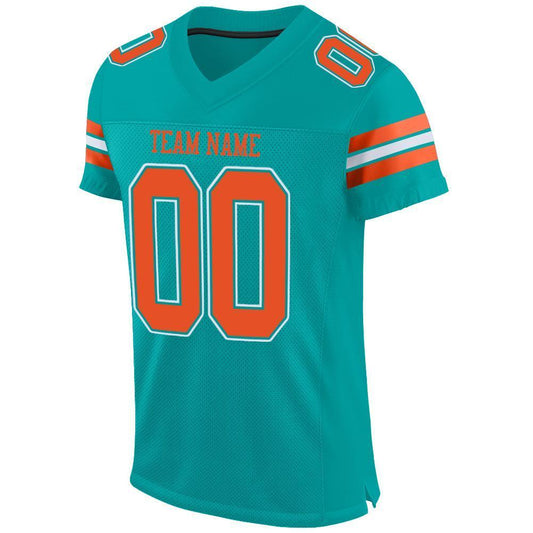 Custom Aqua Orange-White Mesh Authentic Football Jersey - Sky-Custom