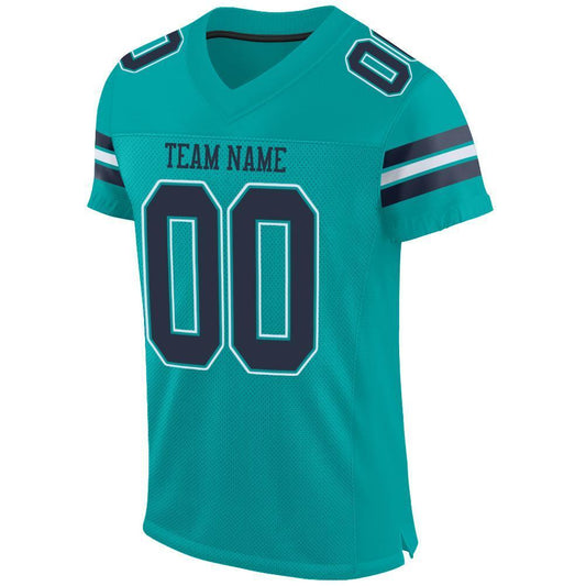 Custom Aqua Navy-White Mesh Authentic Football Jersey - Sky-Custom