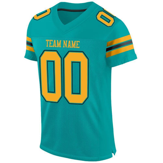 Custom Aqua Gold-Black Mesh Authentic Football Jersey - Sky-Custom