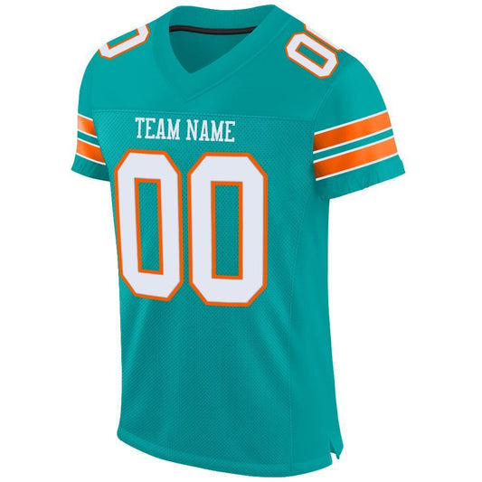 Custom Aqua White-Orange Mesh Authentic Football Jersey - Sky-Custom