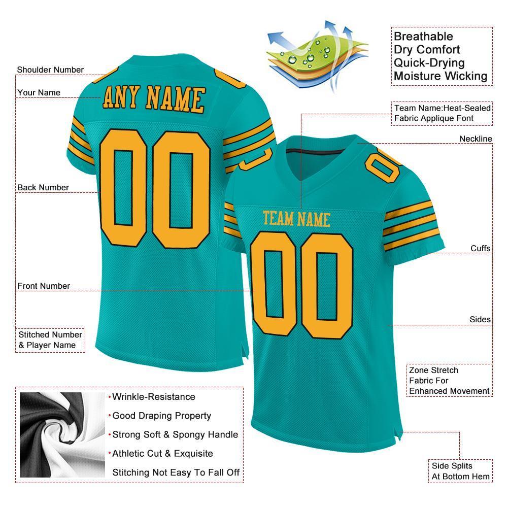 Custom Aqua Gold-Black Mesh Authentic Football Jersey - Sky-Custom