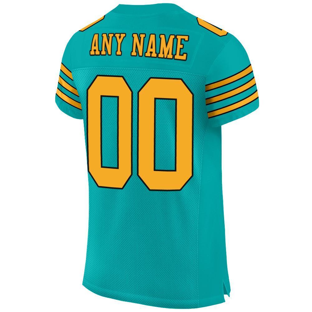 Custom Aqua Gold-Black Mesh Authentic Football Jersey - Sky-Custom